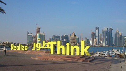 Think-Realize slogans at Doha Bay, Qatar