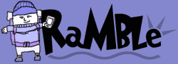 Logo for JISC RAMBLE project depicting cartoon character with headset holding a PDA